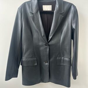 Oak + Fort Black Faux Leather Blazer